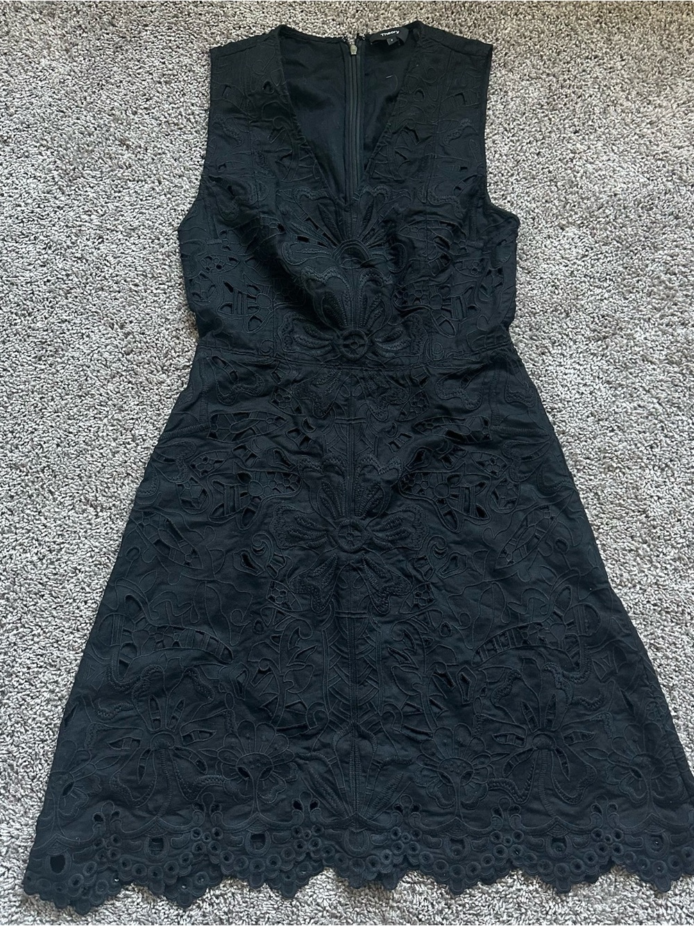 Theory Black Sleeveless Lace Mini Dress